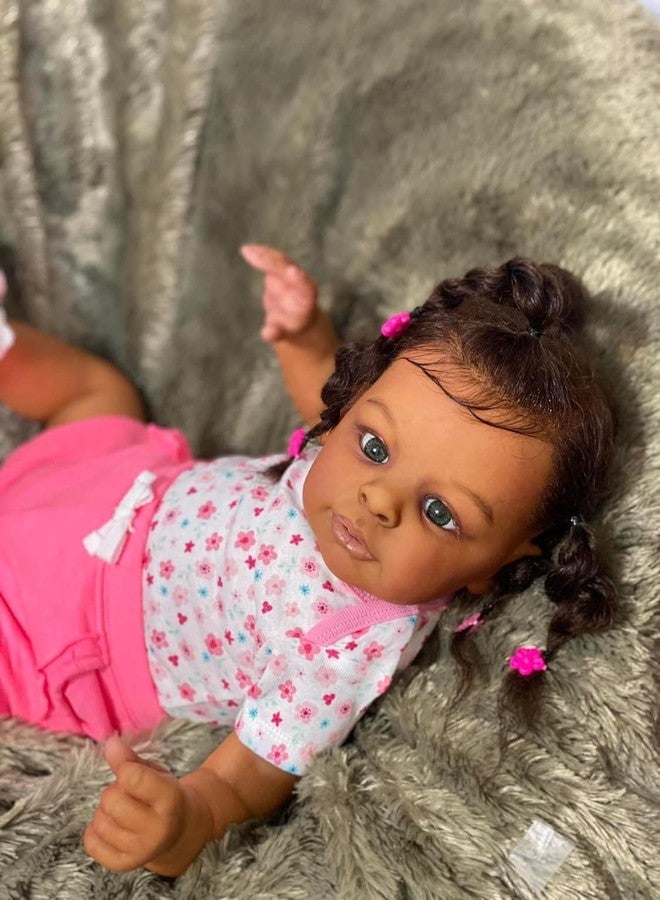 MAIHAO Realistic Reborn Baby Doll Black - 24 inch African Americans Lifelike Newborn Bebe Doll Girl Caramel Skin Soft Body Open Eyes Long Hair Real Life Like Baby Dolls Gifts for Kids Age 3+ - Image 4